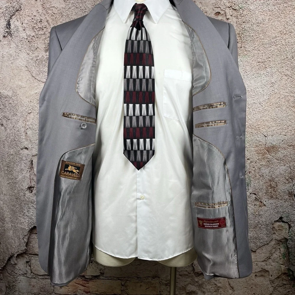 Caravelli Collezione Men's Gray Two Button Blazer Super 150's See Pics For Size